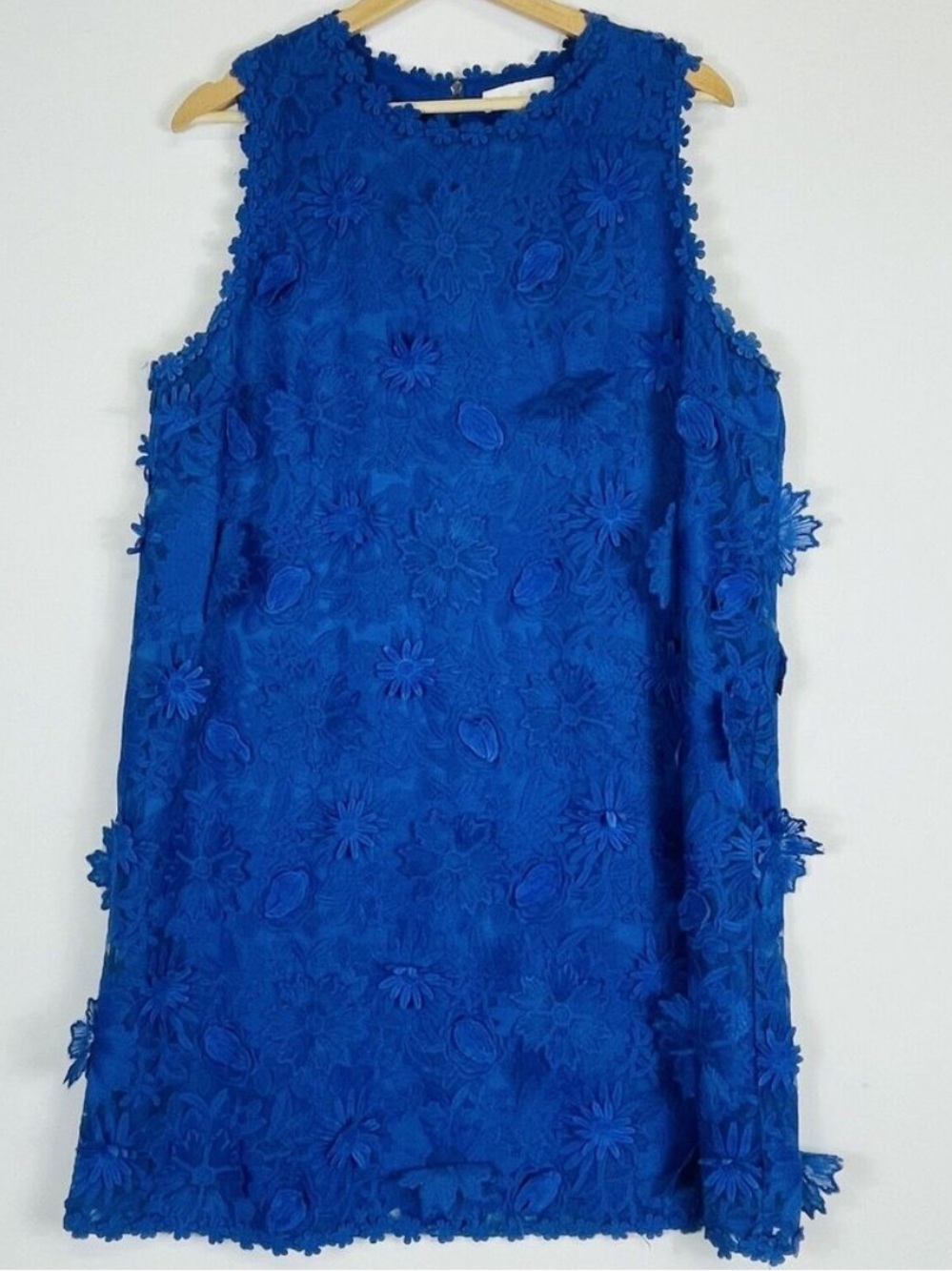 🦋 Anthropologie Eli + Ali 60s Mod Blue Floral 3D Appliqué Midi Dress XL
